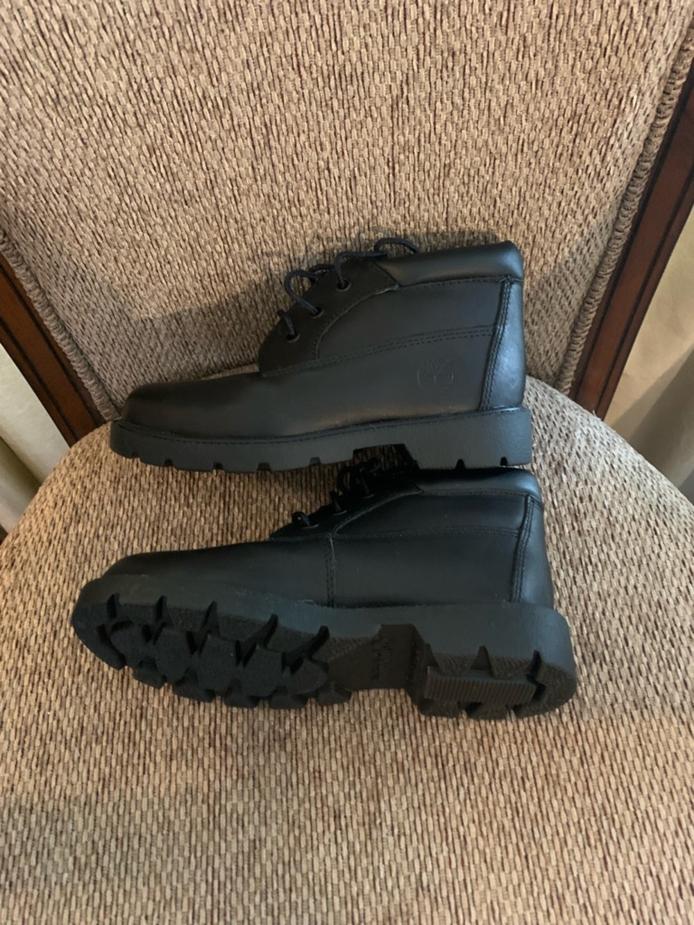 Kids Black Leather Lace-Up Boots